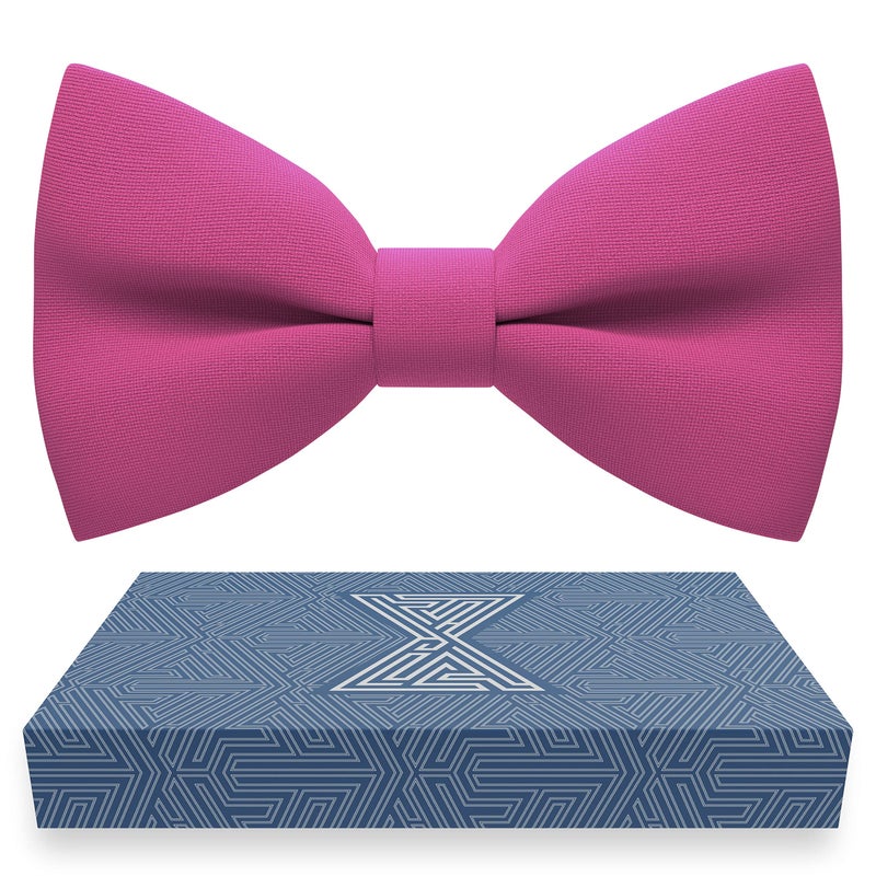 Bow Tie House Men's Classic Pre-Tied Bow Tie Formal Solid Tuxedo (Large, Hot Pink) - Image 1